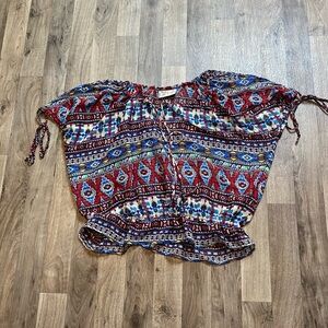 Vintage DCC Colorful Boho Cold Shoulder Sheer Blouse Size XL